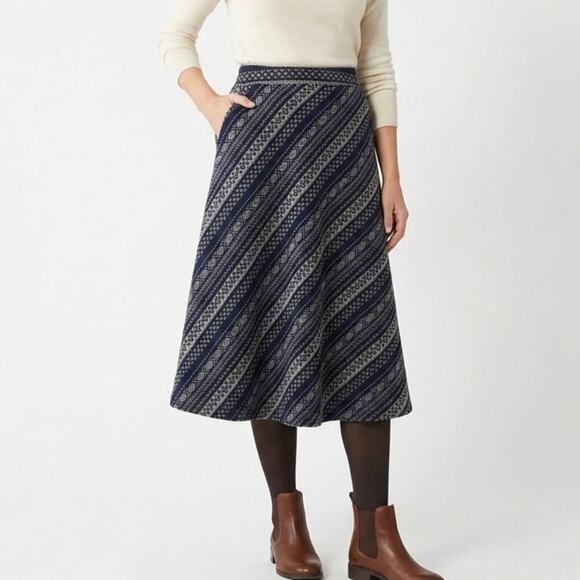 IDEALSANXUN Dresses & Skirts - Idealsanxun Women's Wool Midi Skirt S Gray & Blue Patterned Pleated A-Line